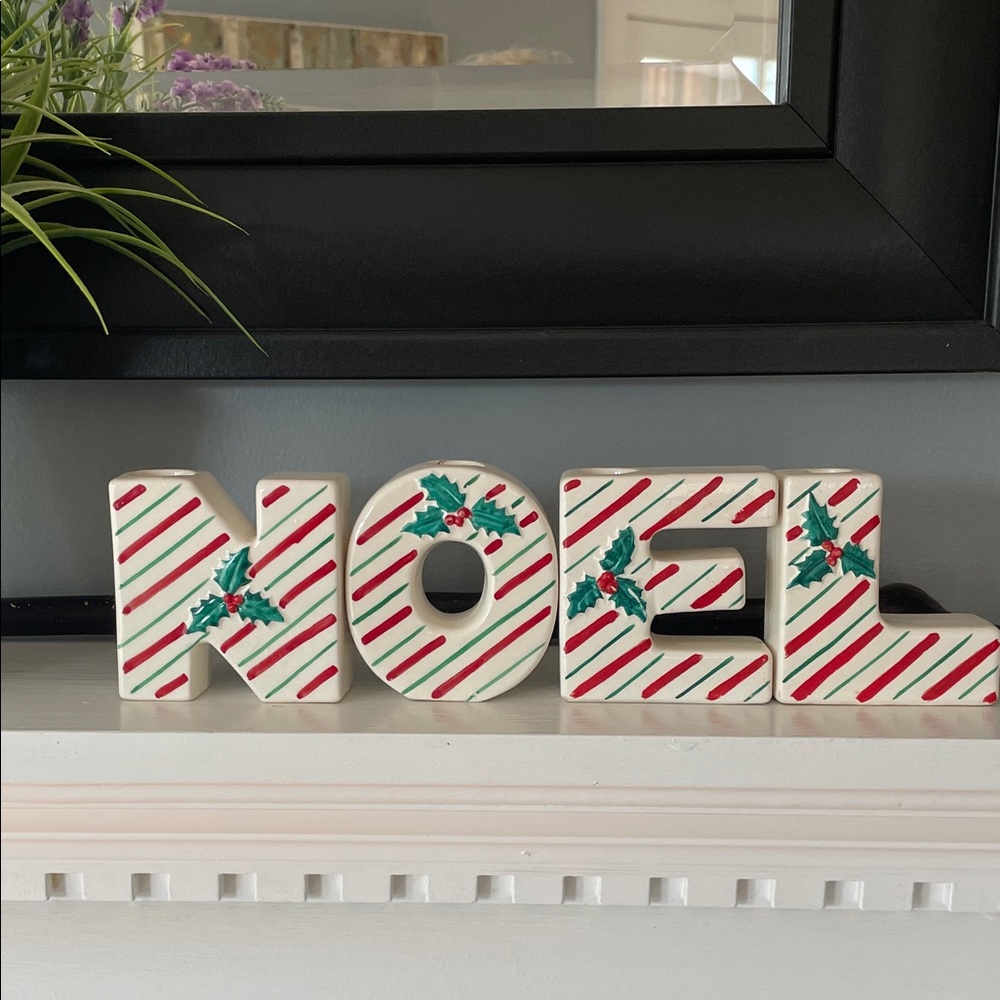 Vintage Striped Noel Holiday Decor with Holly Accents